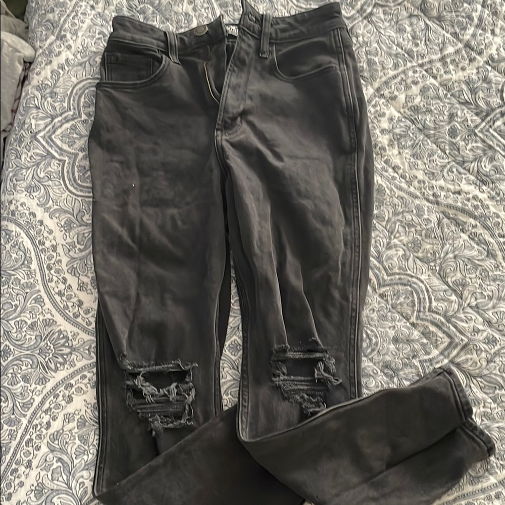 Hollister Black Distressed Women's High Rise Mom Jeans